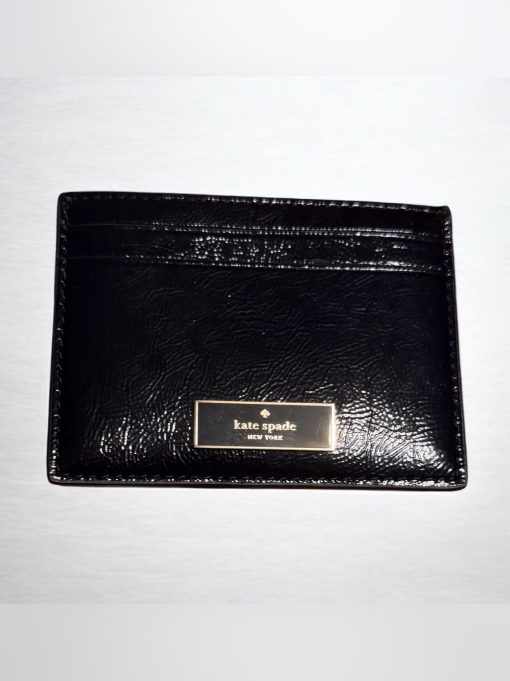 Kate Spade Black Patent Leather Card & Key Holder with Gold Plaque